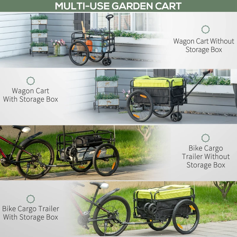 Aosom Bike Cargo Trailer & Wagon Cart, Multi-Use Garden Cart with Removable Box, 20'' Big Wheels, Reflectors, Hitch and Handle, Yellow