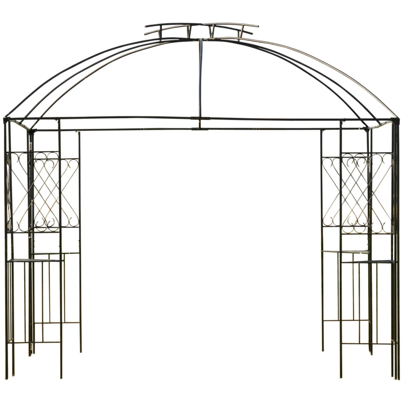 Outsunny 10' x 10' Outdoor Patio Gazebo Canopy with Double Tier Roof, Removable Mesh Nettings, Display Shelves, Beige
