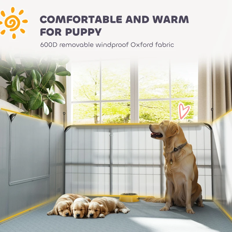 PawHut 4 Panel Dog Whelping Box with 600D Windproof Oxford Fabric Cloth, Washable Pee Pad, for M L Dogs, 48" x 48" x 23.6"