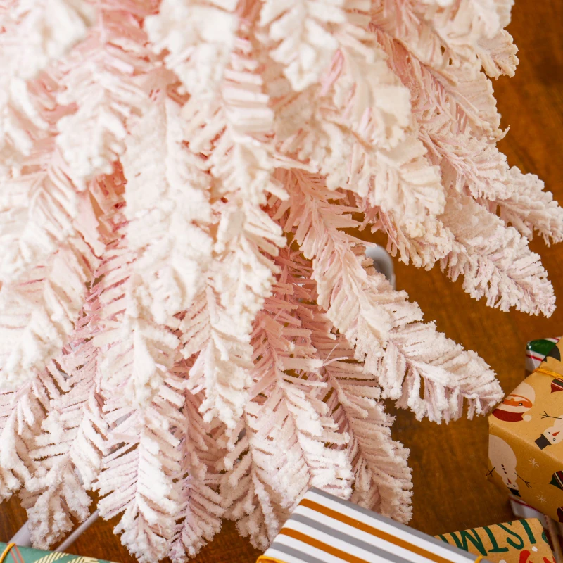 HOMCOM 6ft Snow-Flocked Artificial Christmas Tree, Slim Pencil Xmas Tree with 395 Realistic Branches, Metal Base, Pink