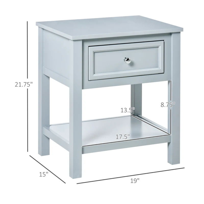 HOMCOM Accent End Table, Sofa Side Table with Storage Drawer and Bottom Shelf for Living Room,Gray