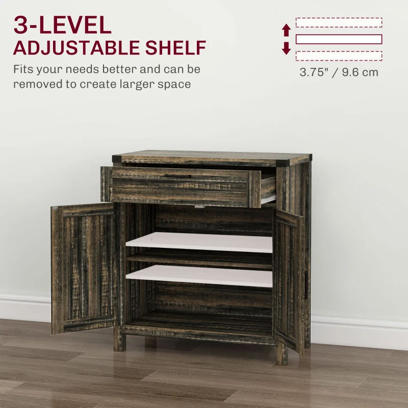 HOMCOM Farmhouse Kitchen Storage Cabinet, Sideboard Buffet Cabinet with 2 Rustic Barn Doors and Drawer, Dark Oak