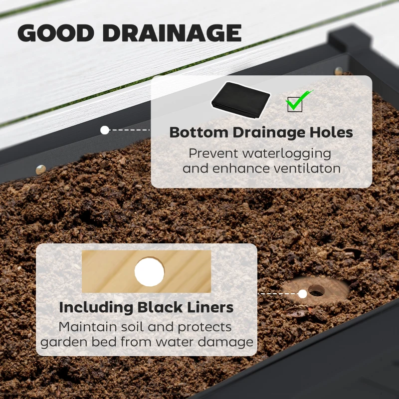 Outsunny Wooden Raised Garden Bed, Elevated Planter Box with Storage Shelf, Drainage Holes and Liner, 34" x 18" x 30", Black