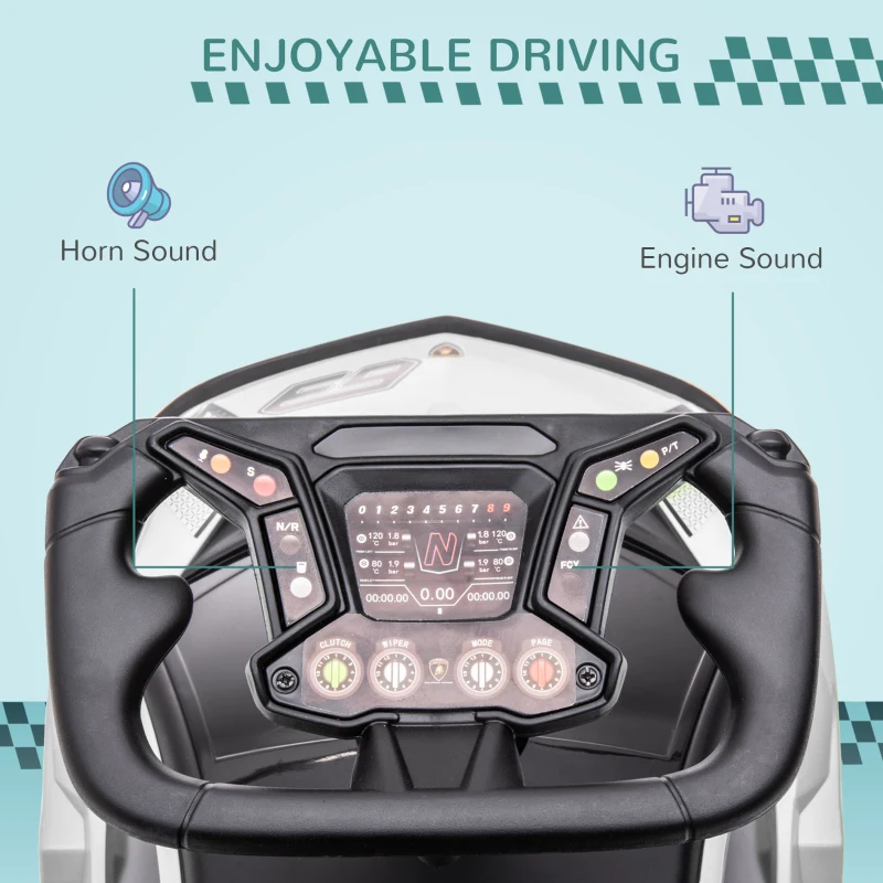 Aosom Ride on Push Car, Ride Racer, Foot-to-Floor Walking Sliding Car for Toddler with Under Seat Storage, Horn and Engine Sound, Steering Wheel, Aged 18-36 Months, White