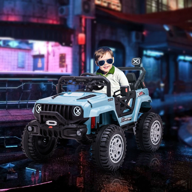 Aosom 12V Kids Ride on Car with Remote Control, Battery-Operated Ride on Toy with Spring Suspension, Led Lights, Music, Horn, 3 Speeds, USB, MP3, Blue
