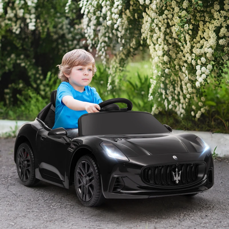 Qaba Maserati Gran Turismo Licensed 12V Kids Electric Car w/ Remote Control, Soft Start, LED Lights, Music, Horn, Black(m-10)