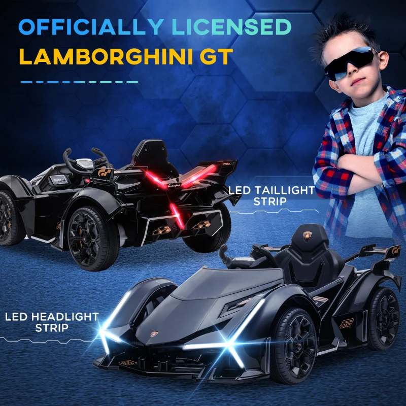 Aosom 12V Electric Ride-on Car, Licensed Lamborghini V12 Vision Gran Turismo Battery-Powered Ride-on Toy with Remote Control, Music, LED Lights, for 3-6 Year Old Boys and Girls, Black(m-4)