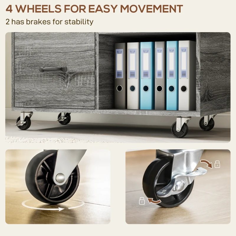 HOMCOM Mobile Printer Stand with Charging Station USB Ports Locking Filing Cabinet for A4 Letter Size Grey