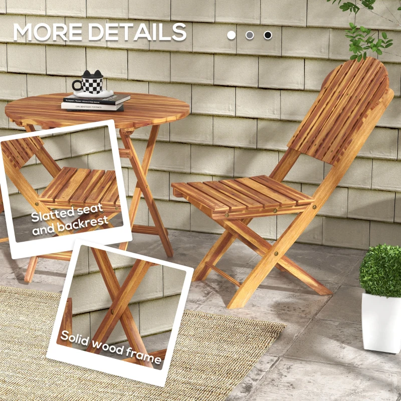 Outsunny Foldable Outdoor Bistro Set, Balcony Furniture, 3-Piece Patio Set for Backyard, Deck, Porch, Natural Wood Finish