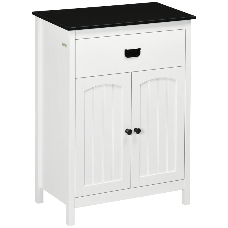 kleankin Bathroom Cabinet with Drawer, Freestanding Storage Organizer with Double Doors, Adjustable Shelf White