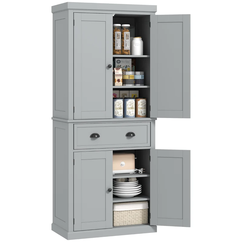 HOMCOM 72.5" Kitchen Cabinet, Pantry Storage Cabinet with Doors and Shelves, Freestanding Food Pantry Cabinet, Gray
