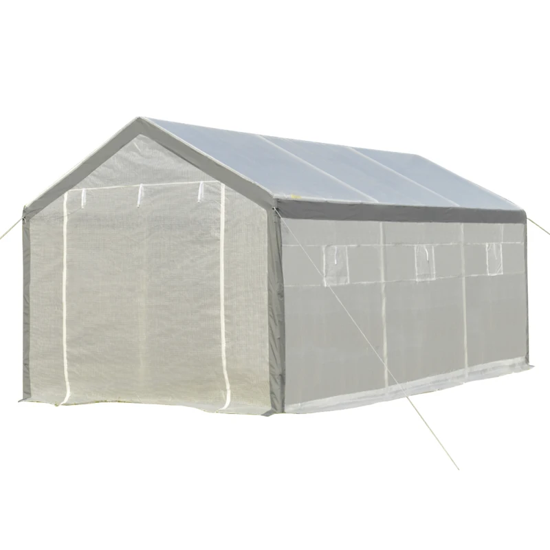 Outsunny 20' x 10' x 9' Walk-in Greenhouse with Roll Up Doors & 6 Windows Plant Growth Warm House Outdoor, PE Cover, White