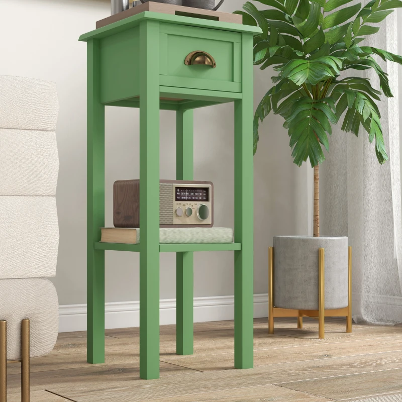 HOMCOM 2-Tier Side Table with Drawer and Shelf, End Table for Living Room and Hallway, Green