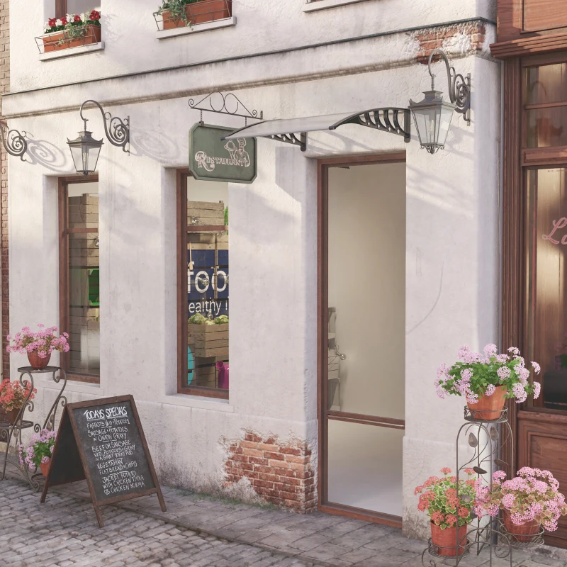 Outsunny Awning Door Canopy, 40.6" x 38" Polycarbonate Front Door Outdoor Patio Cover with Hollow Sheet for UV Protection, Clear