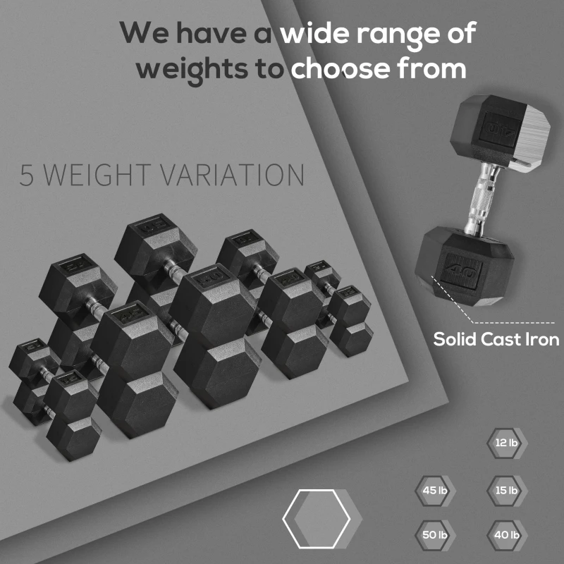 Soozier 2 x 40lbs Hex Dumbbell Set of 2, Rubber Weights Exercise Fitness Dumbbell with Non-Slip Handles, Anti-roll, for Women or Men Home Gym Workout