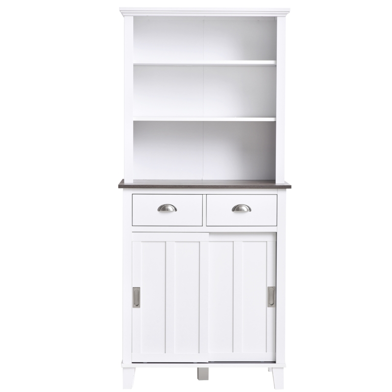HOMCOM 66.5" Freestanding Kitchen Pantry Cabinet, Buffet with Hutch, Sliding Doors and Adjustable Shelves, White