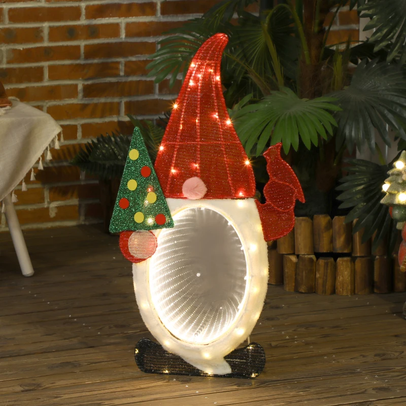Outsunny Light Up Gnome Yard Decoration, Lighted Elf Gnome Christmas Decoration for Indoor, Outdoor, Garden, Lawn, Red