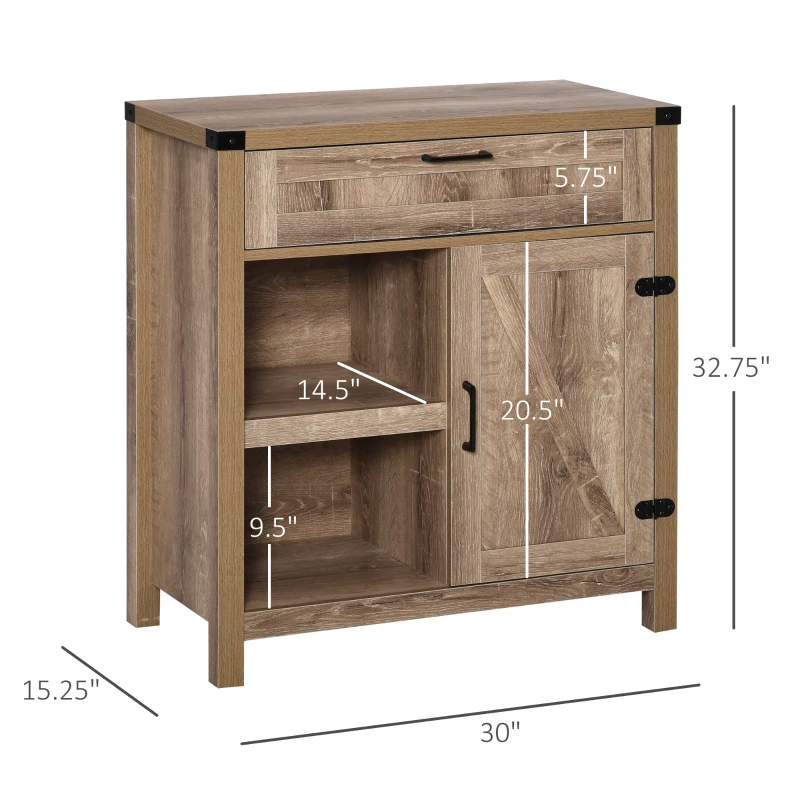 HOMCOM Farmhouse Sideboard Buffet Cabinet, Rustic Barn Door Kitchen Cabinet, Accent Cabinet with Storage for Living Room,Light Oak
