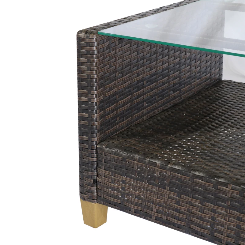 Outsunny 4 Pieces Patio Furniture Sets with Cushions, PE Rattan Wicker Conversation Chairs with Two-Tier Coffee Table for Backyard Porch Garden Poolside and Deck, Beige