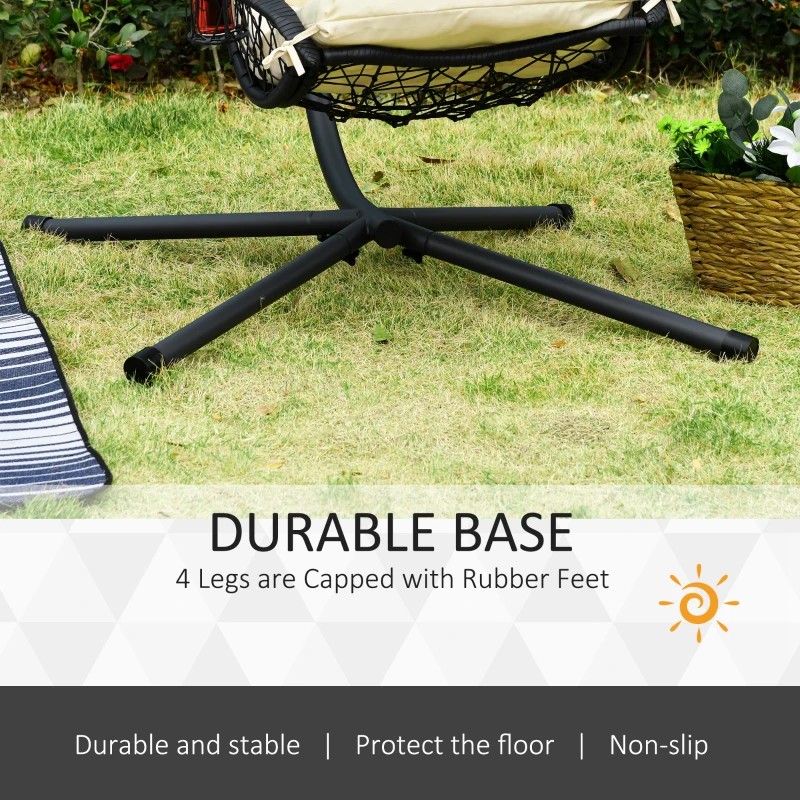 Outdoor Patio Wicker Hanging Egg Chair with Stand, Hammock Swing Chair with Cushion and Pillow, swing Chair with Stand, Cup Holder for Backyard, Garden, Porch, Beige