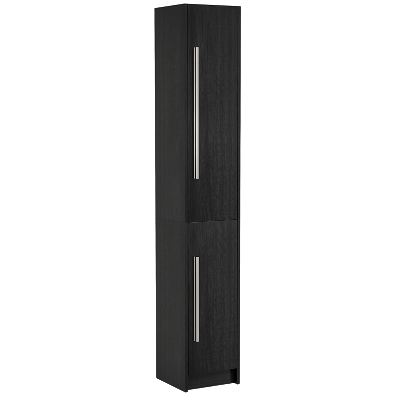 HOMCOM Freestanding Tall Bathroom Storage Cabinet with Adjustable Shelves, Bathroom Organizer, Black Wood Grain