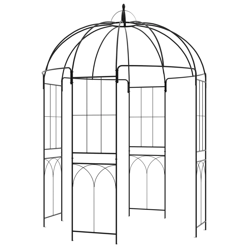 Outsunny Birdcage Shape Arbour, Metal Garden Arbour Pergola Pavilion for Climbing Plants, Lights, French Style Arch Trellis