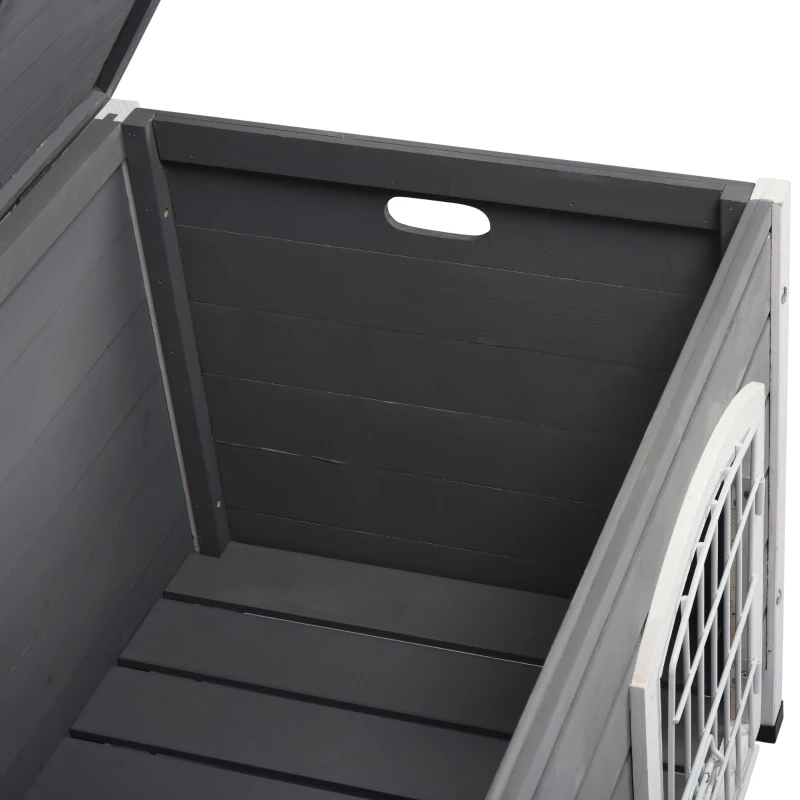 PawHut 31" Folding Dog House, Portable Pet Crate Kennel, Wooden Wire Cage for Miniature and Small Sized Dogs with Lockable Doors Open Top Removable Tray, Grey