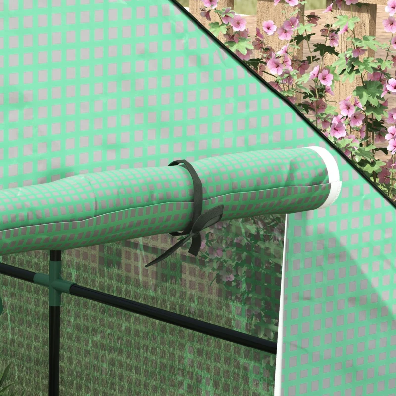 Outsunny 4.6' x 4.7' x 6.2' Walk-in Greenhouse with 3 Tier 8 Shelves, Outdoor Green House with Reinforced PE Cover, Garden Plant Grow Hot House Roll-up Door and Mesh Windows, Green