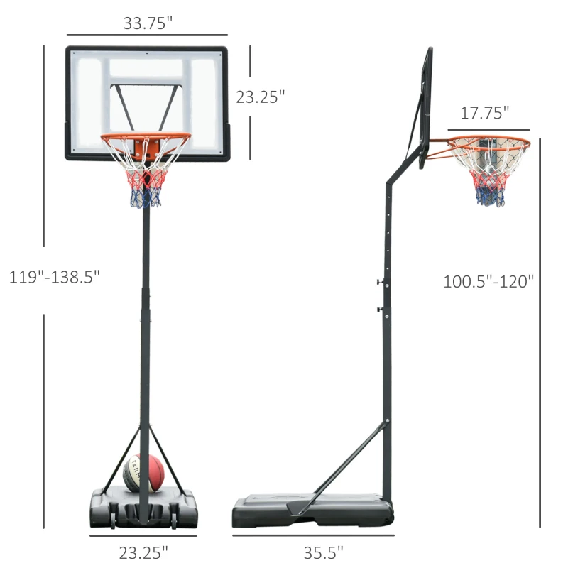 Soozier Portable Basketball Hoop System Stand with Backboard, Wheels, Height Adjustable 8FT-10FT for Outdoor Use, Black