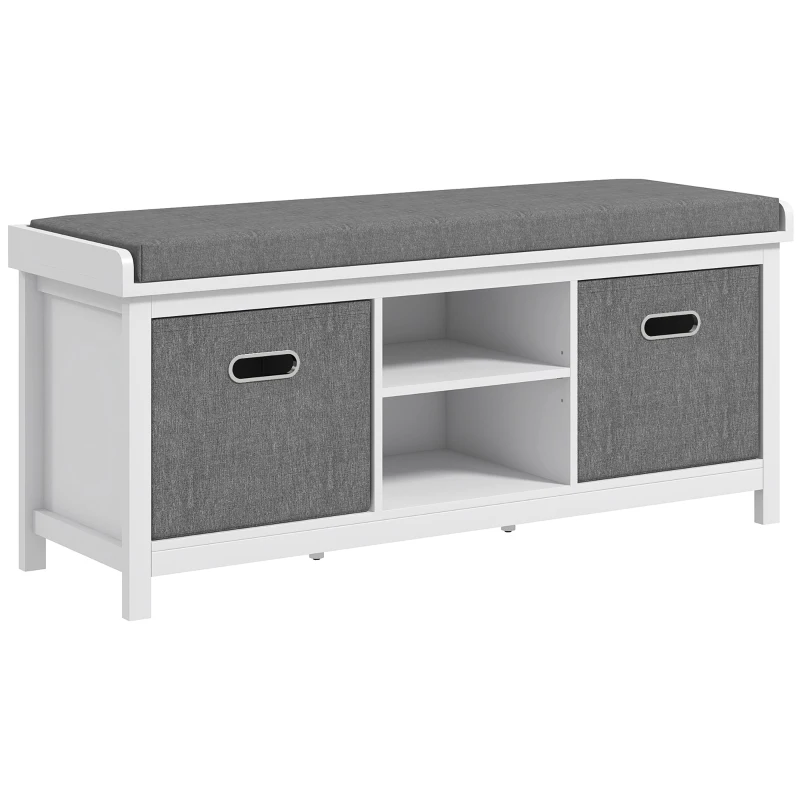 HOMCOM Shoe Storage Bench with Seat, Entryway Bench Seat with Cushion, 2 Drawers and Adjustable Shelf for Hallway, White