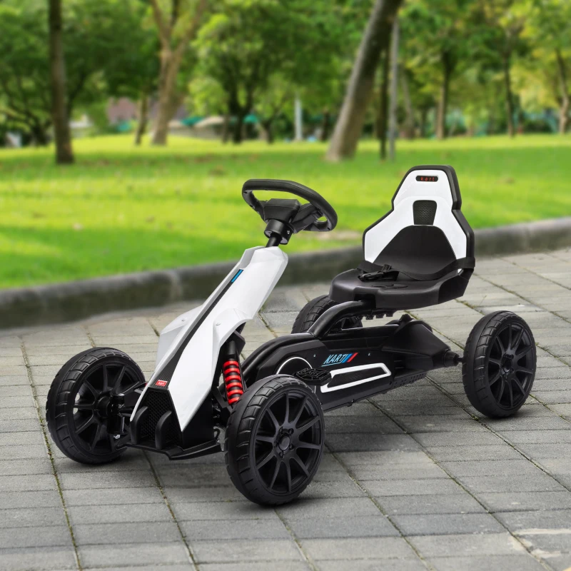 Aosom Kids Pedal Go Kart W/ Adjustable Seat, Swing Axle, White