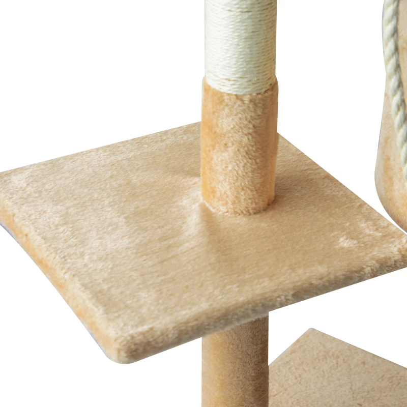 PawHut 45" Plush Sturdy Interactive Cat Condo Tower Scratching Post Activity Tree House - Beige/ White