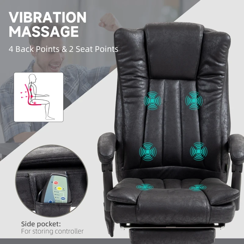 Vinsetto Office Chair 6-point Vibration Massage Chair Micro Fiber Recliner with Retractable Footrest Black