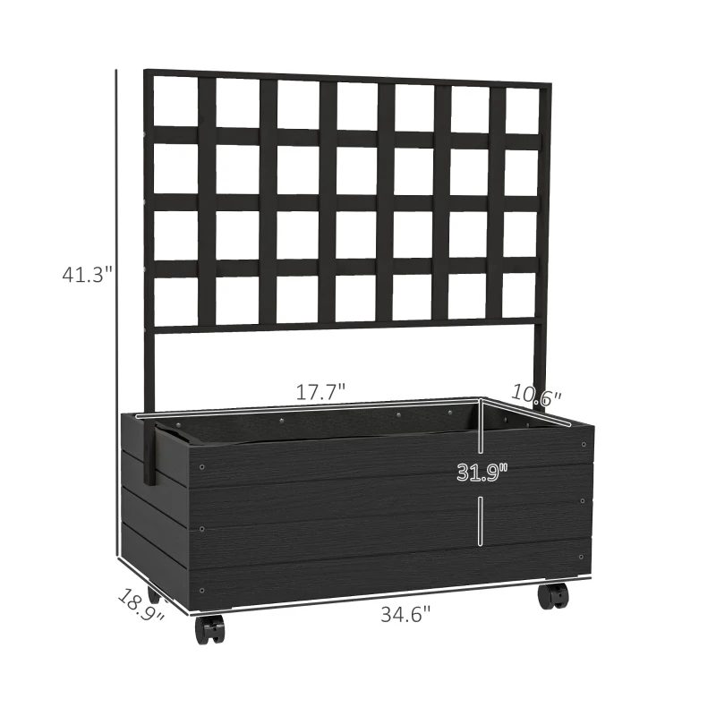 Outsunny Raised Garden Bed with Trellis and Wheels, Outdoor Planter Wooden Elevated Garden Bed for Garden, Patio, Balcony