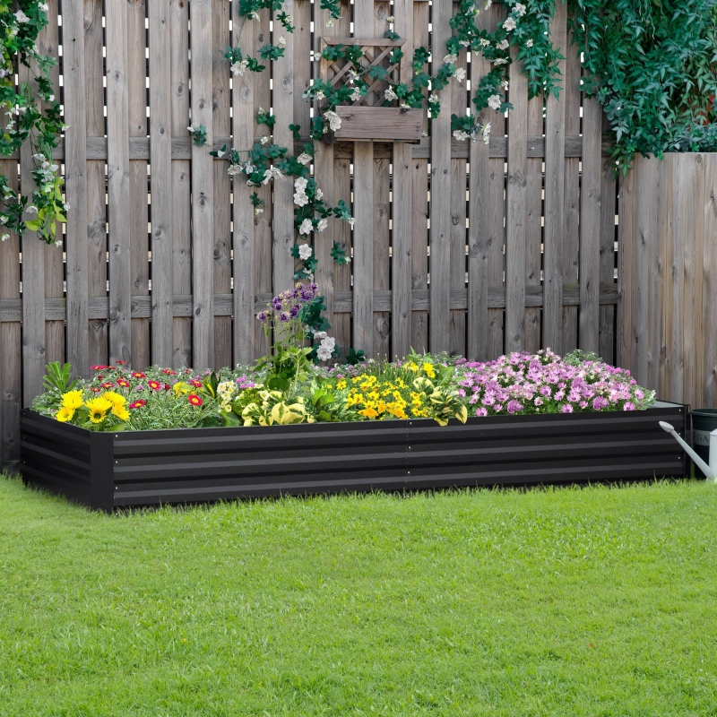 Outsunny 95" x 36" x 12" Galvanized Raised Garden Bed, Metal Elevated Planter Box for Growing Flowers, Herbs, Succulents, Grey