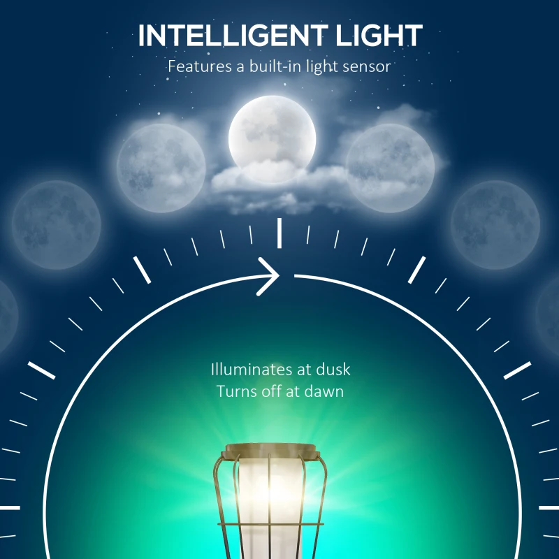 Outsunny Set of 2 Solar or USB Rechargeable Lamp Set LED Accent Lantern Light with Bottom Shelf for Garden Porch Lawn