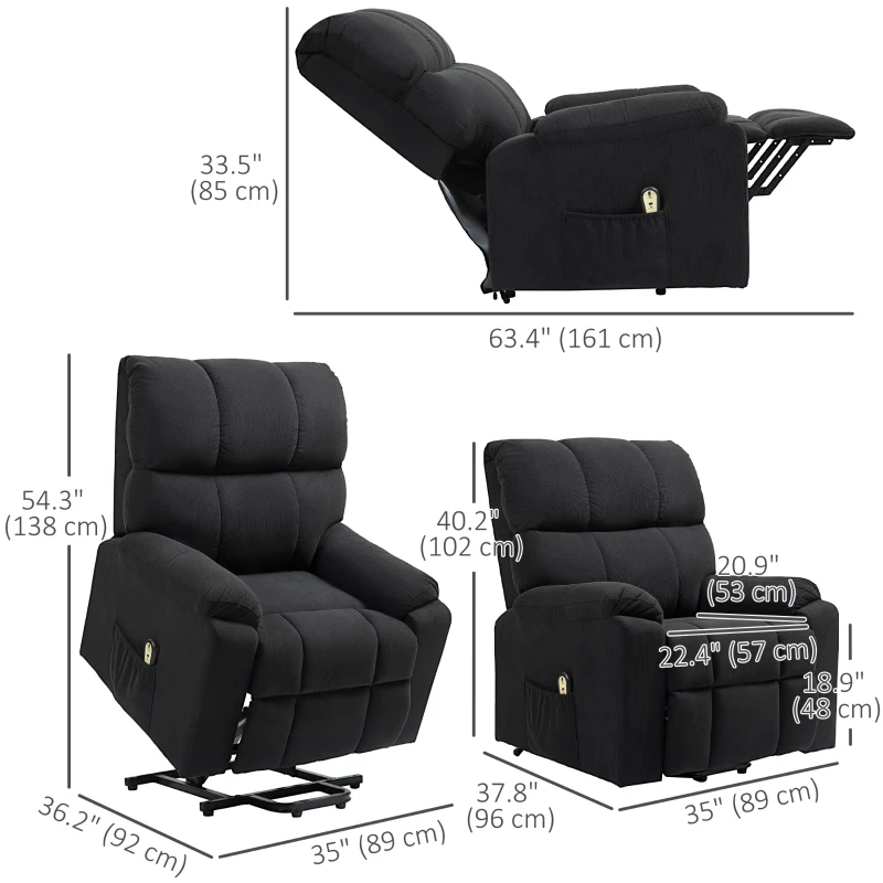 HOMCOM Lift Chair for Seniors, Microfibre Upholstered Power Recliner Chair with Remote, Quick Assembly, Black