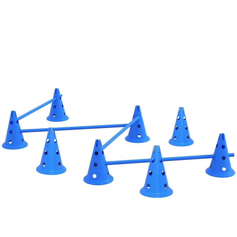 PawHut 39''L Set of 4 Dog Agility Hurdle Cone Set for Large Medium Small Size Dog, Agility Training Equipment 8 Cones 4 Rods Starter Kit with Carrying Bag, Blue