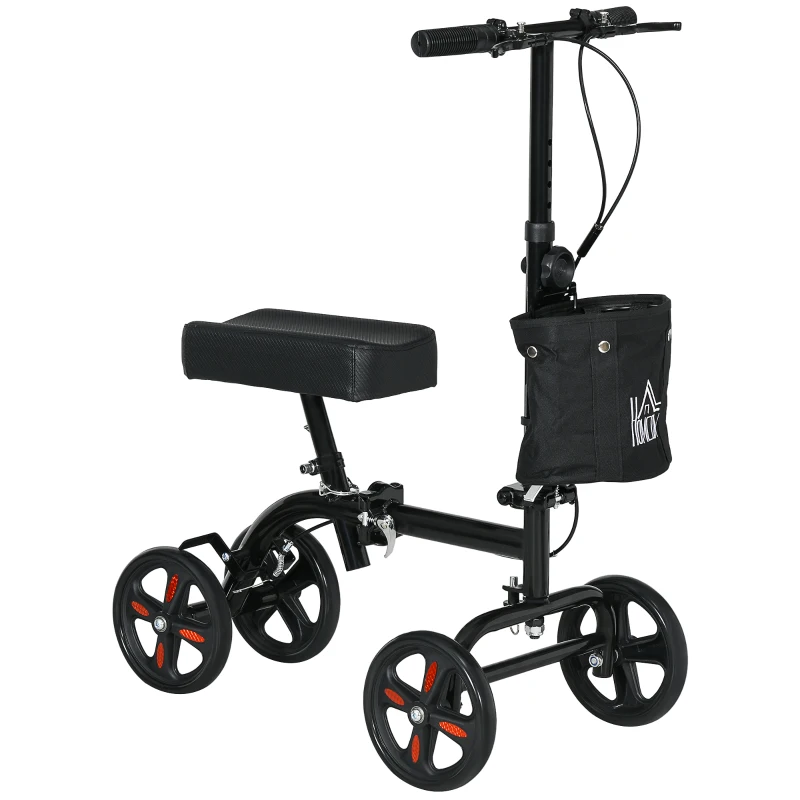 HOMCOM Steerable Knee Walker, Foldable Knee Scooter with Dual Braking System, Adjustable Height, Crutch Alternative, Black