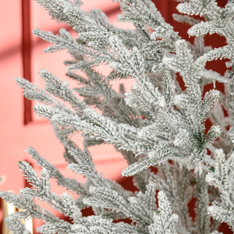 HOMCOM 7 Foot Snow Flocked Artificial Christmas Tree with 240 Fir Realistic Branches, Auto Open, Green