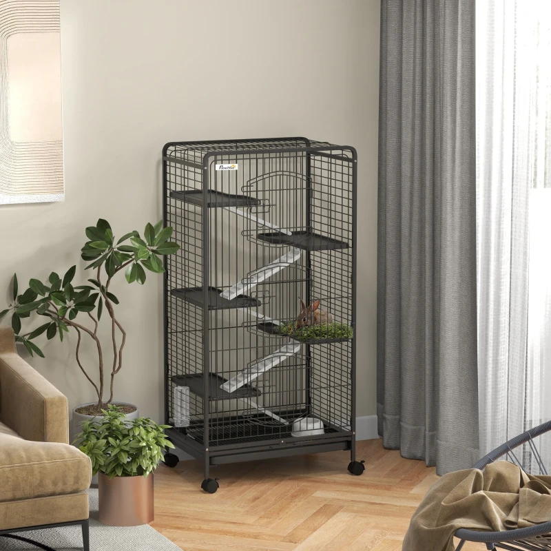 PawHut 6 Levels Small Animal Cage for Dwarf Rabbits, Pet Mink, and Chinchillas