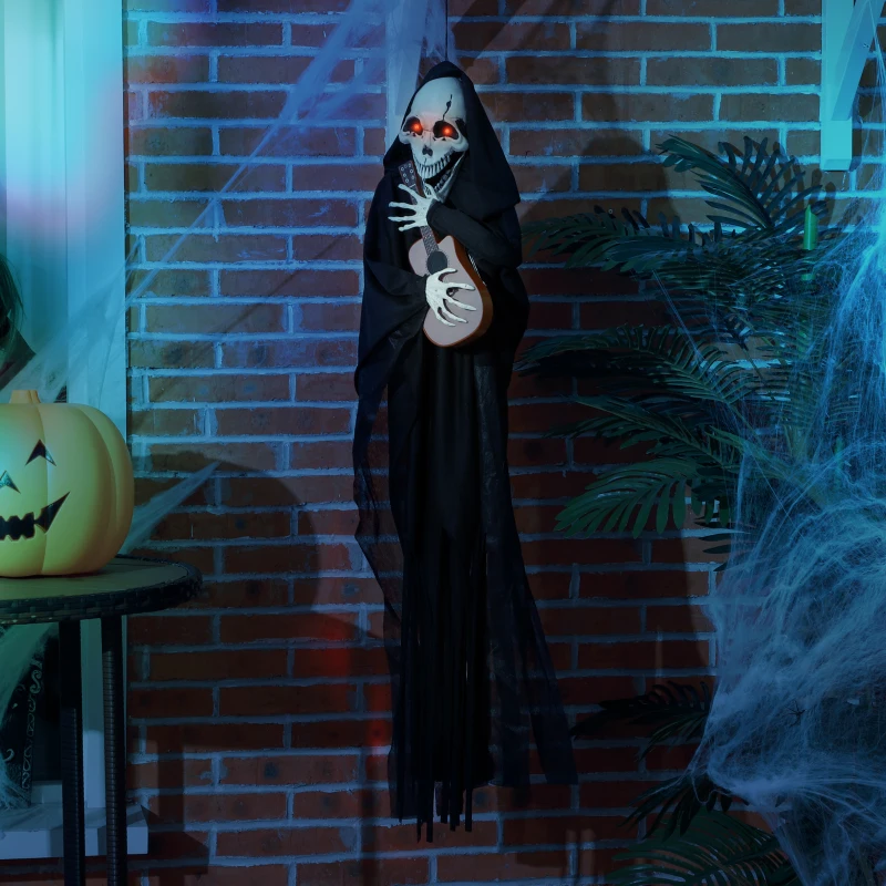 HOMCOM Guitar-Playing Grim Reaper Outdoor Halloween Decoration Animatronic