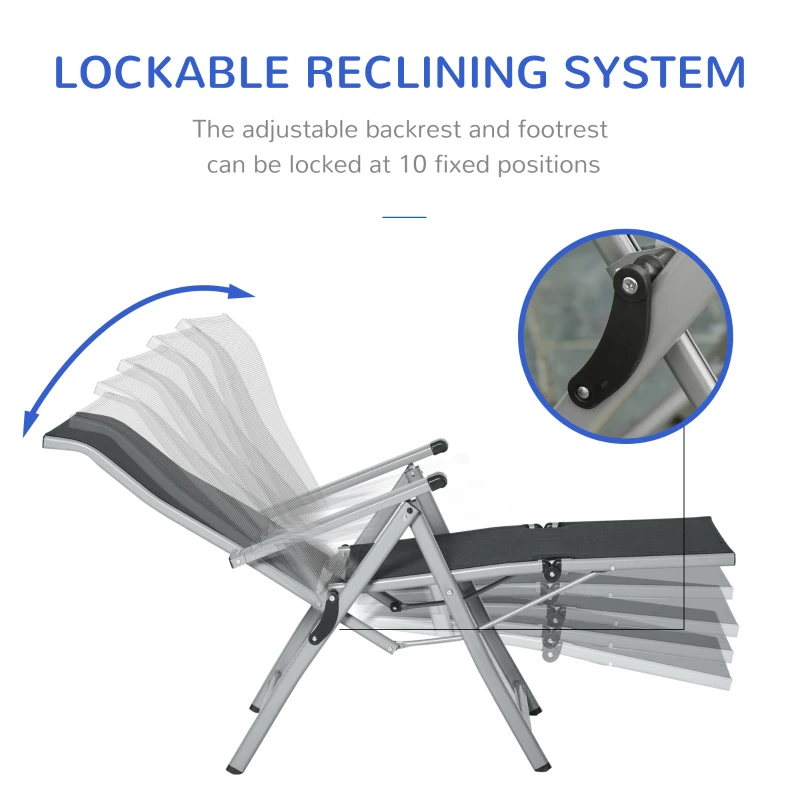 Outsunny Foldable Lounge Chair with 10-Positions Adjustable Backrest & Footrest for Deck, Backyard, Beach, Porch, Black