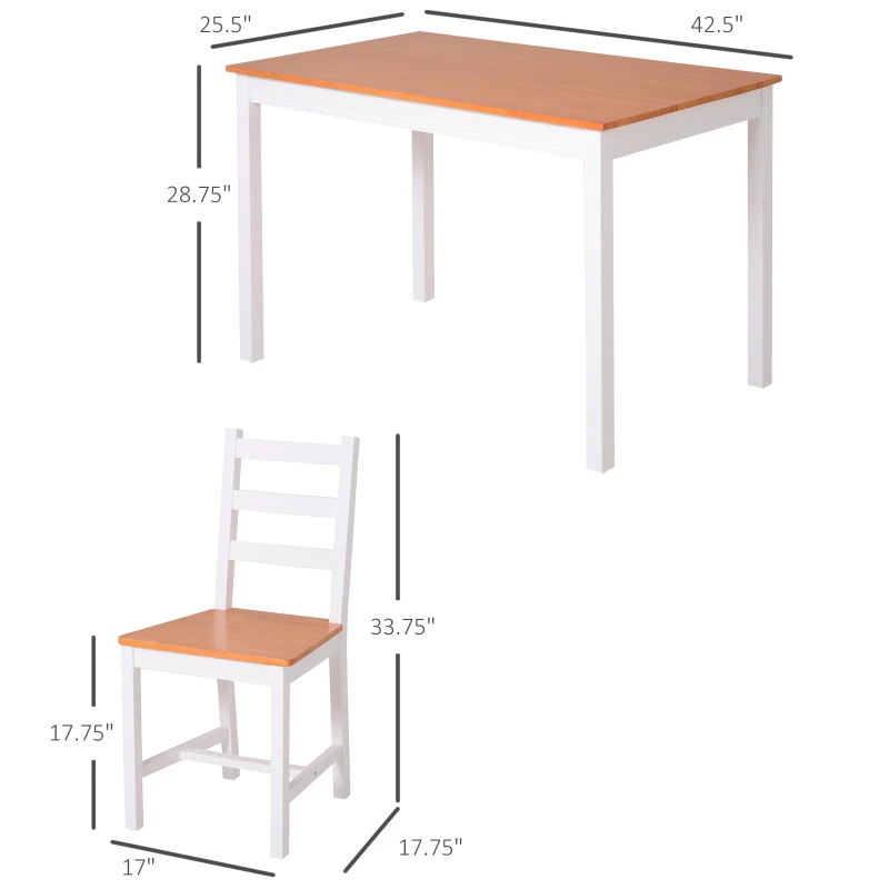 HOMCOM Dining Table Set for 4, 5 Piece Modern Kitchen Table and Chairs, Solid Wood Dining Room Set for Small Spaces, Breakfast Nook, White