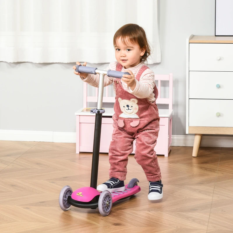 Qaba 3-in-1 Ride On Push Car, Kids Scooter, Sliding Walker, Push Rider, with Adjustable Handlebar, 3 Balanced Wheels, Removable Storage Seat, for Boys and Girls Aged 2-6 Years Olds, Pink