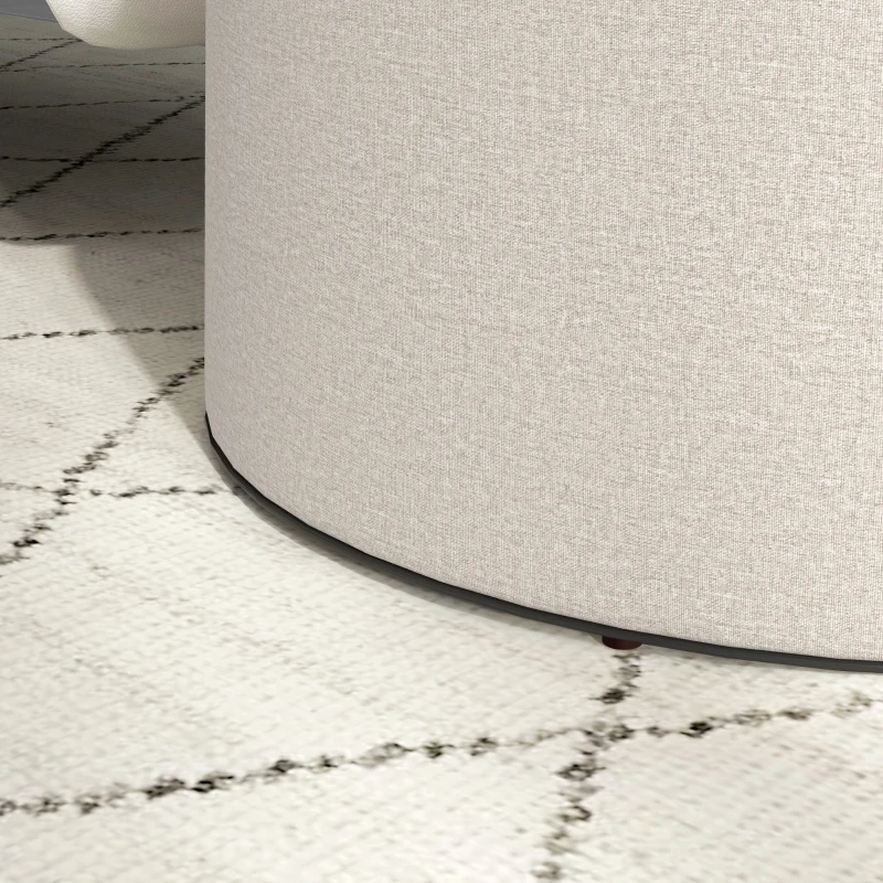 HOMCOM Round Coffee Table, End Table with Hidden Storage and Tray Top, Linen Upholstered Footrest for Living Room