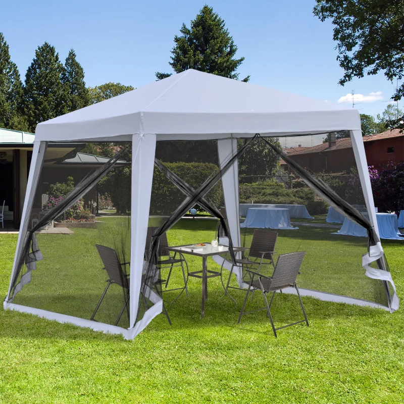 Outsunny 10'x10' Outdoor Canopy Tent, Slant Leg Sun Shelter with Mesh Sidewalls, Patio Tents for Parties, Grey