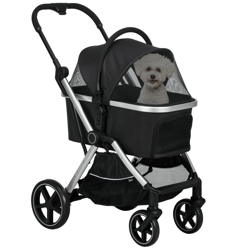 PawHut 3-in-1 Pet Stroller, Folding Stroller for Small Dogs and Cats, Black