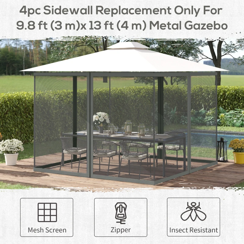 Outsunny Replacement Mosquito Netting for Gazebo 10' x 13' Black Screen Walls for Canopy with Zippers