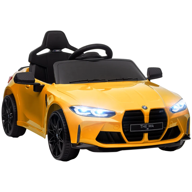 Qaba BMW M4 Licensed 12V Ride on Car, Kids Car w/ Remote Control, Suspension, Handle Attachment, LED Lights, Music, Yellow
